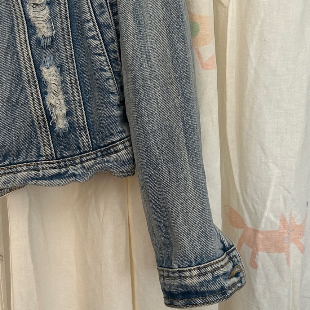 Women's Distressed Blue Denim Raw Edges Chains Jacket M - Picture 3 of 9